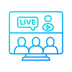 Fototapete - Live Webinar Icon Illustration Showing Audience on Screen in Blue Line Art Style