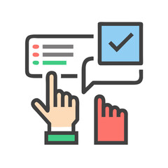 Poster - Selecting options online: a conceptual icon of form completion with hands interacting