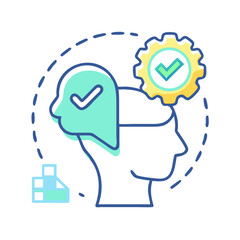 Poster - Mental processing and successful problem solving featuring a human head outline and checkmark