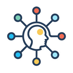 Poster - Human Head Connected to Colorful Nodes: Communication and Networking Illustration