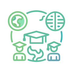 Poster - Interconnected Knowledge: Global Education Concept with Graduates, Globe, and Digital Brain in Linear Style