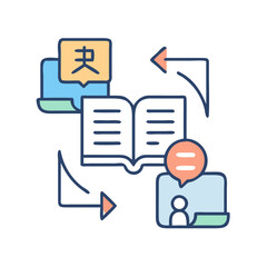 Poster - Language Translation Process with Book and Speech Bubbles Conveying Information Exchange and Communication