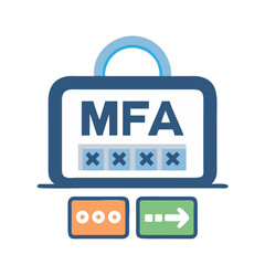 Poster - Multi-factor authentication concept with padlock graphic, security access icon, and approval buttons