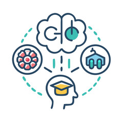 Poster - Abstract illustration depicting knowledge transfer and mental processes with interconnected icons
