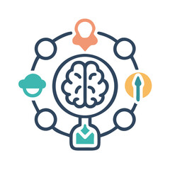 Poster - Mind Connection Network with Flat Icons Representing Ideas, Growth, Communication and Leadership