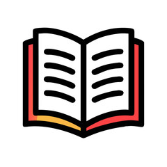 Poster - Minimalist Illustration of an Open Book with Red and Yellow Pages on Black Background