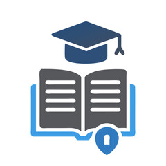 Poster - Secured Education: Graduation Cap Above Open Book with a Shield Lock
