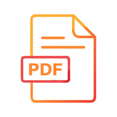 Fototapete - Simple PDF File Icon with Orange and Red Outline on Black Background