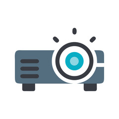 Fototapete - Stylized Flat Vector Icon Illustration of Projector on Black Background Showing Light Emission