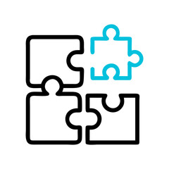 Poster - Isolated Light Blue Puzzle Piece Symbol on Black Background for Solving Problems