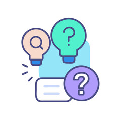 Poster - Conceptual illustration of lightbulbs with question marks and magnifying glass icons for answers and solutions