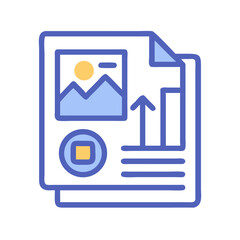 Poster - Business Report Icon Illustrating Growth and Analysis on Blue and Yellow Document