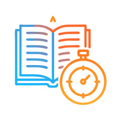 Poster - Book and stopwatch illustration representing time management and learning efficiency on a black background