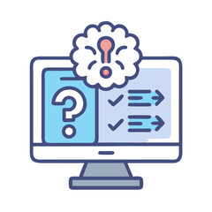 Fototapete - Conceptual illustration of problem solving showing computer, brain, question mark, checklists and arrows