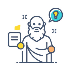 Poster - Iconic Philosopher with Idea Bulb and Book in Flat Graphic Design