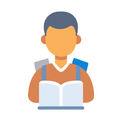 Poster - Flat design illustration of a student reading a book with backpack on black background