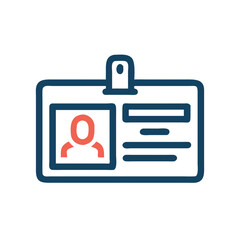 Poster - Simple blue and red employee ID badge icon on a black background illustration