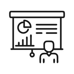 Poster - Business Presentation with Charts and Data, Flat Line Icon Style, on dark background