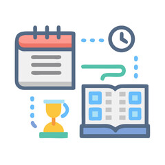 Poster - Vector illustration depicting time management concept with calendar, clock, sandglass and book icons