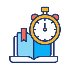 Poster - Stopwatch and book vector art: Time management for education and exam preparation concept