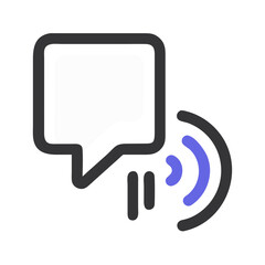Fototapete - Modern communication icon with a speech bubble and signal waves on black backdrop