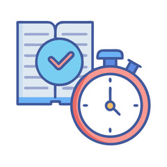 Poster - Stopwatch and open book with checkmark icon for time management and productivity