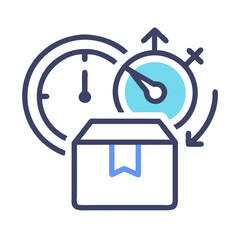 Poster - Fast delivery concept with box, clock, and stopwatch icons showing speed and timing