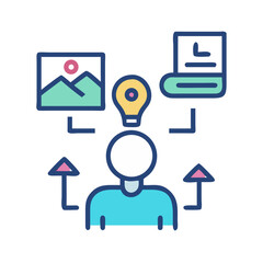 Poster - Conceptual Illustration of Idea Generation and Content Creation Process, Represented by Person, Lightbulb, Picture and Document