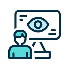 Poster - Data Security and Privacy Concept: Person with Eye on Monitor in Flat Style