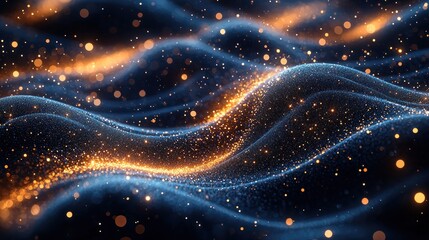 Poster - Abstract wavy particles in dark blue and gold