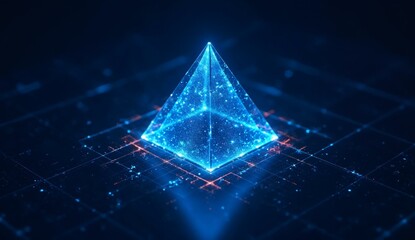 Illuminated Pyramid on a Digital Grid Background