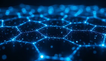 Hexagonal Grid with Blue Illumination and Glittering Particles