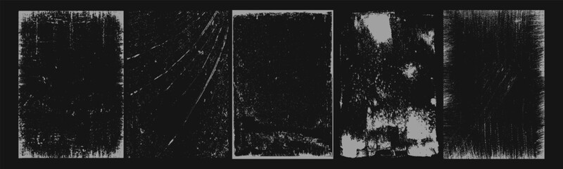 Aufkleber - Overlay texture frames with paper fold effect and rough dirty scratches. Old blank overlay texture set with effect damaged, dust, grunge strokes, creases. Torn paper with creases. Grunge punk frames.