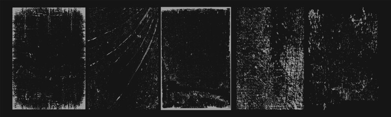 Aufkleber - Overlay texture frames with paper fold effect and rough dirty scratches. Old blank overlay texture set with effect damaged, dust, grunge strokes, creases. Torn paper with creases. Grunge punk frames.