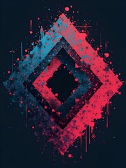 Fototapete - Glitch distorted geometric shape . Noise destroyed logo . Trendy defect error shapes . Glitched frame .Grunge textured . Distressed effect .Vector shapes with a halftone dots screen print texture.