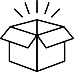 Poster - Open cardboard box icon with radiating lines symbolizing excitement or discovery