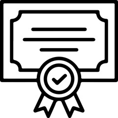 Poster - Simple black line art icon of a certificate with a checkmark and ribbon
