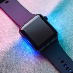 Poster - Striking smart watch with blue light displayed elegantly on textured surface with glow