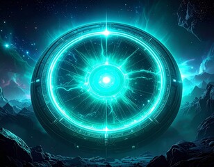 Poster - Circle embellished with a glowing star in the middle in a futuristic sci-fi style and design