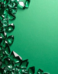 Poster - Broken glass pieces arranged on a muted green background in an abstract artistic composition