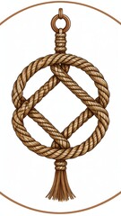 Poster - Japanese style nautical rope knot tattoo design in muted earth tones with dynamic contrast