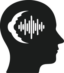 Poster - Silhouette of a human head with sound wave representation inside the mind's silhouette