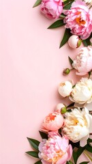 Poster - Delightful pink and white peonies set against a soft pink background in a minimalist style