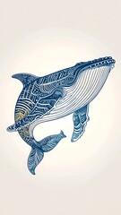 Poster - Exquisite nautical whale with intricate fine line tattoo design in pastel shades and high contrast