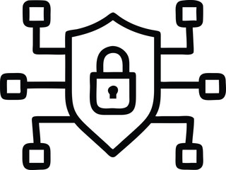 Poster - Secure data protection featuring shield padlock icon and integrated network design