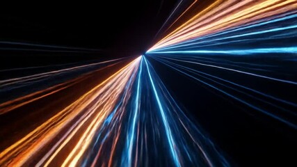 Fototapete - Abstract Digital Artwork Featuring Blue And Orange Light Streaks In A Dark Tunnel