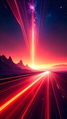 Poster - Bright red light illuminating a roadway in a futuristic sci-fi setting with stunning effects