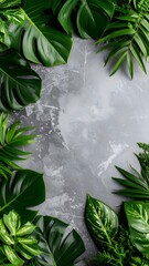 Poster - Elegant green leaf frame created on granite background with summer hues and softness