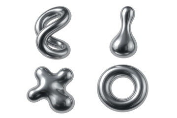 Poster - Metallic silver geometric forms hovering against transparent backdrop, representing contemporary minimalist graphic element
