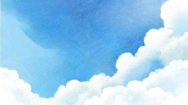 Minimalistic Japanese New Year card background in blue hues, featuring classic washi textures and soft clouds